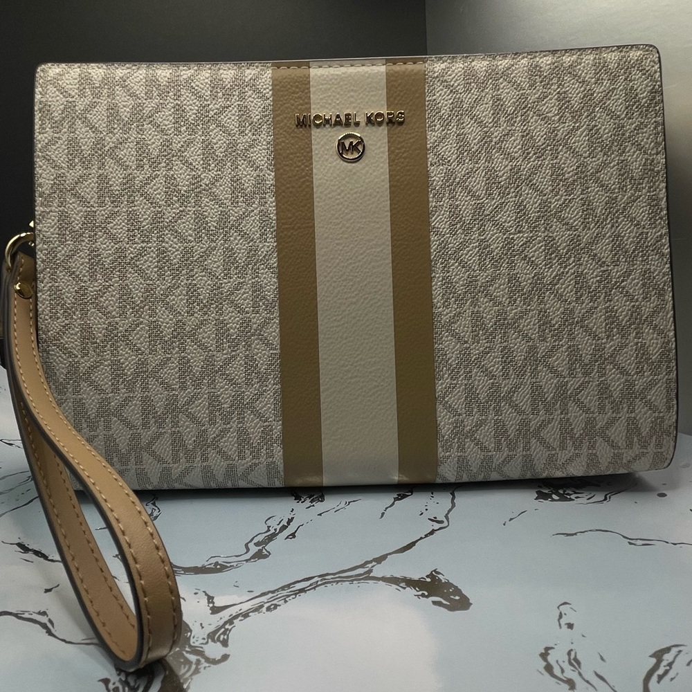 Michael Kors Gray and Tan Wristlet